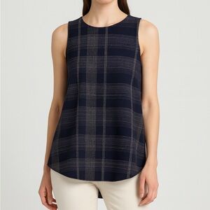 Mango Navy Blue And Grey Plaid Preppy Academia Tank Blouse Top Size 6